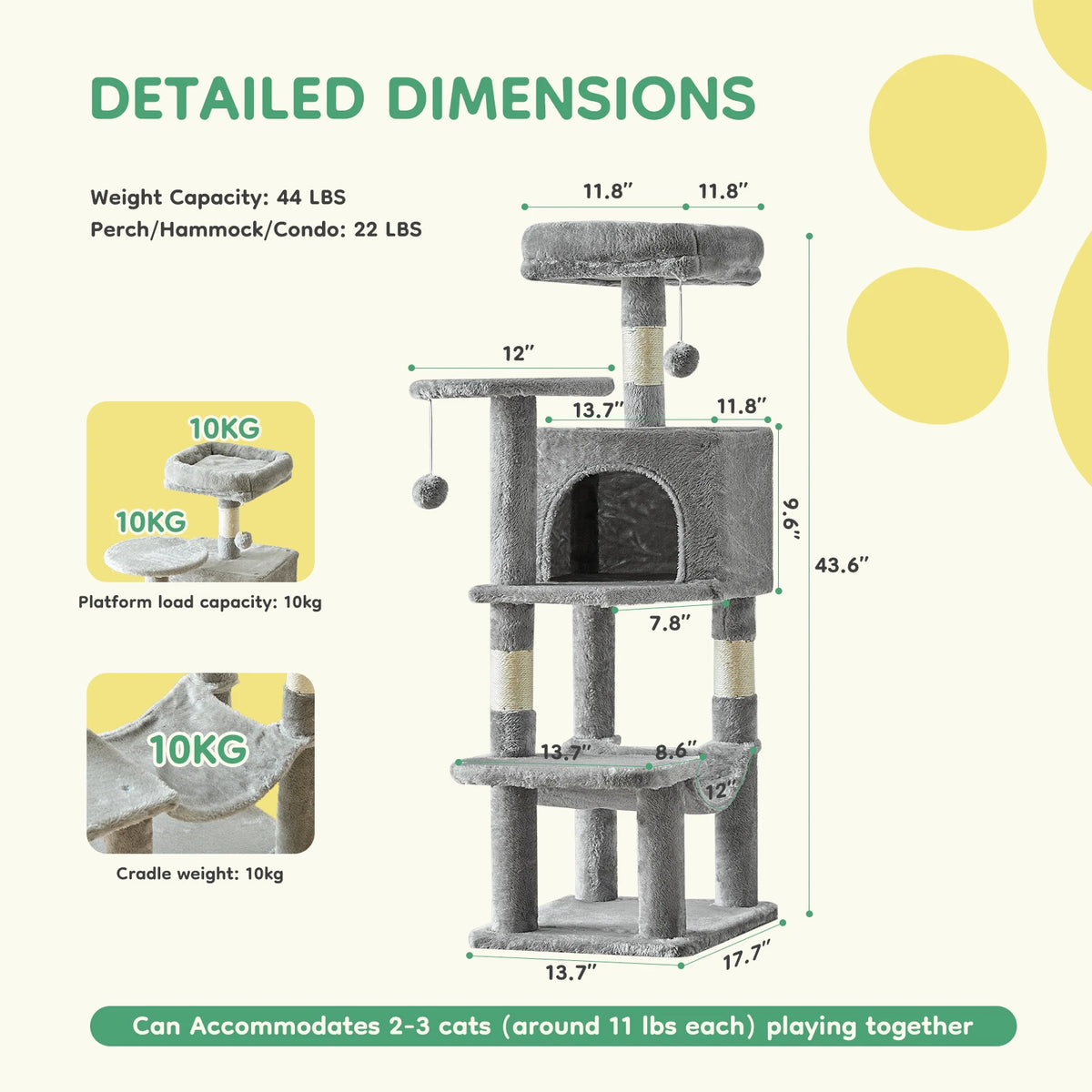 JHK Multi Tier Indoor Cat Tree With Sisal Scratching Platform