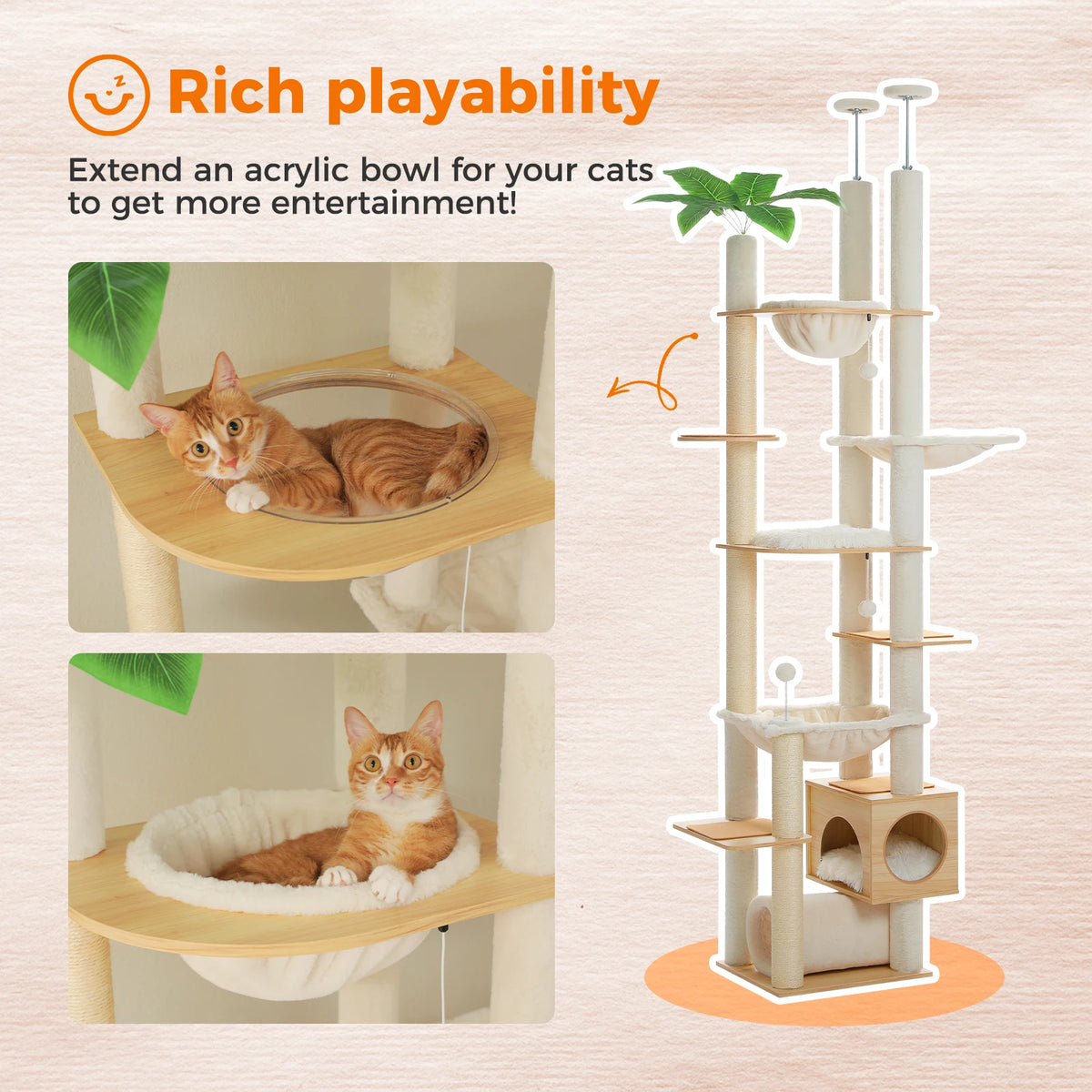 PAWZ Road Adjustable Wooden Cat Tower With Hammock Sisal Posts