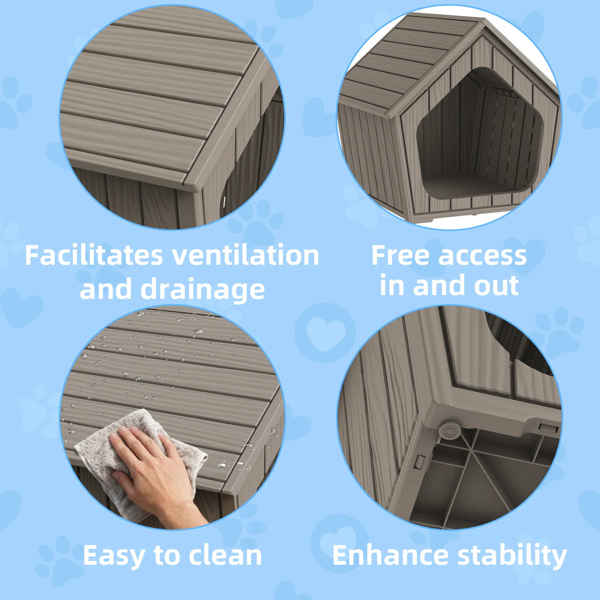 Outdoor Gable Roof Plastic Dog Shelter With Ventilated Design
