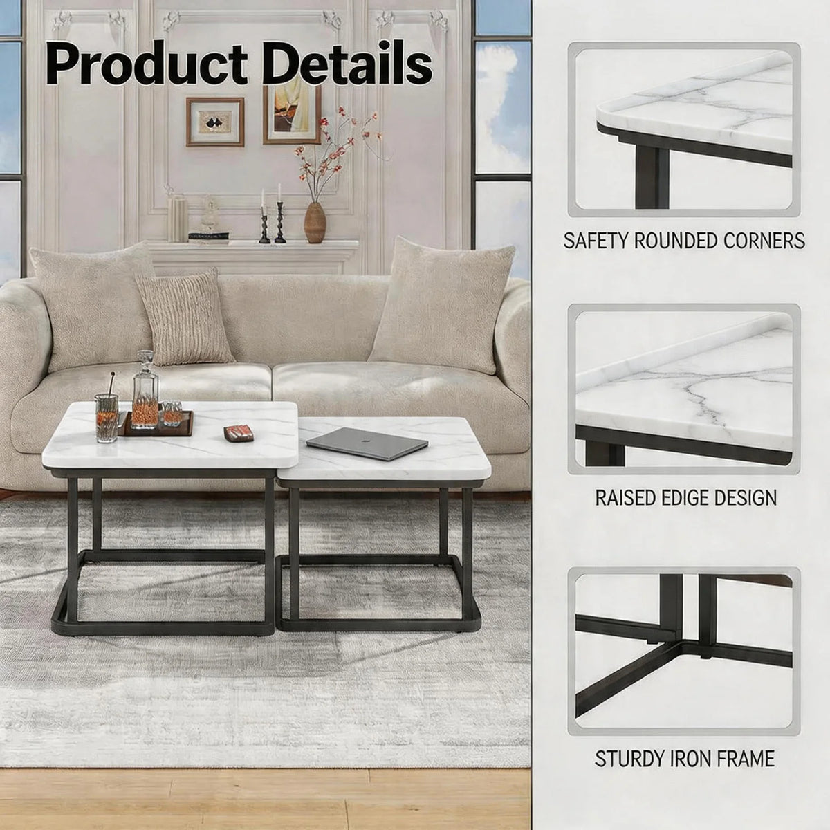 HiMISS Square Nesting Coffee Tables for Living Room