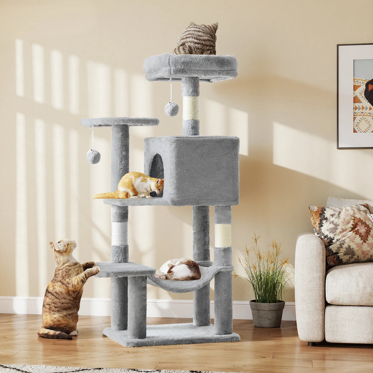 JHK Multi Tier Indoor Cat Tree With Sisal Scratching Platform